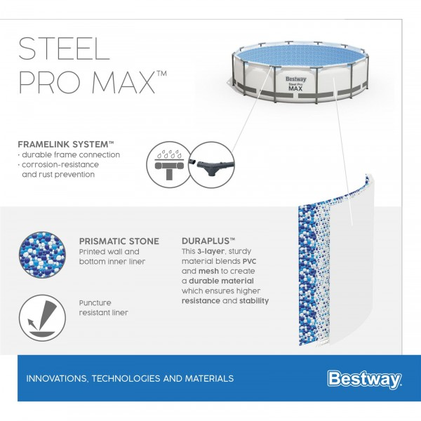 Каркасный бассейн Bestway 56408 BW, Steel Pro Max 305х76см, 4678л, фильтр-насос фото 4